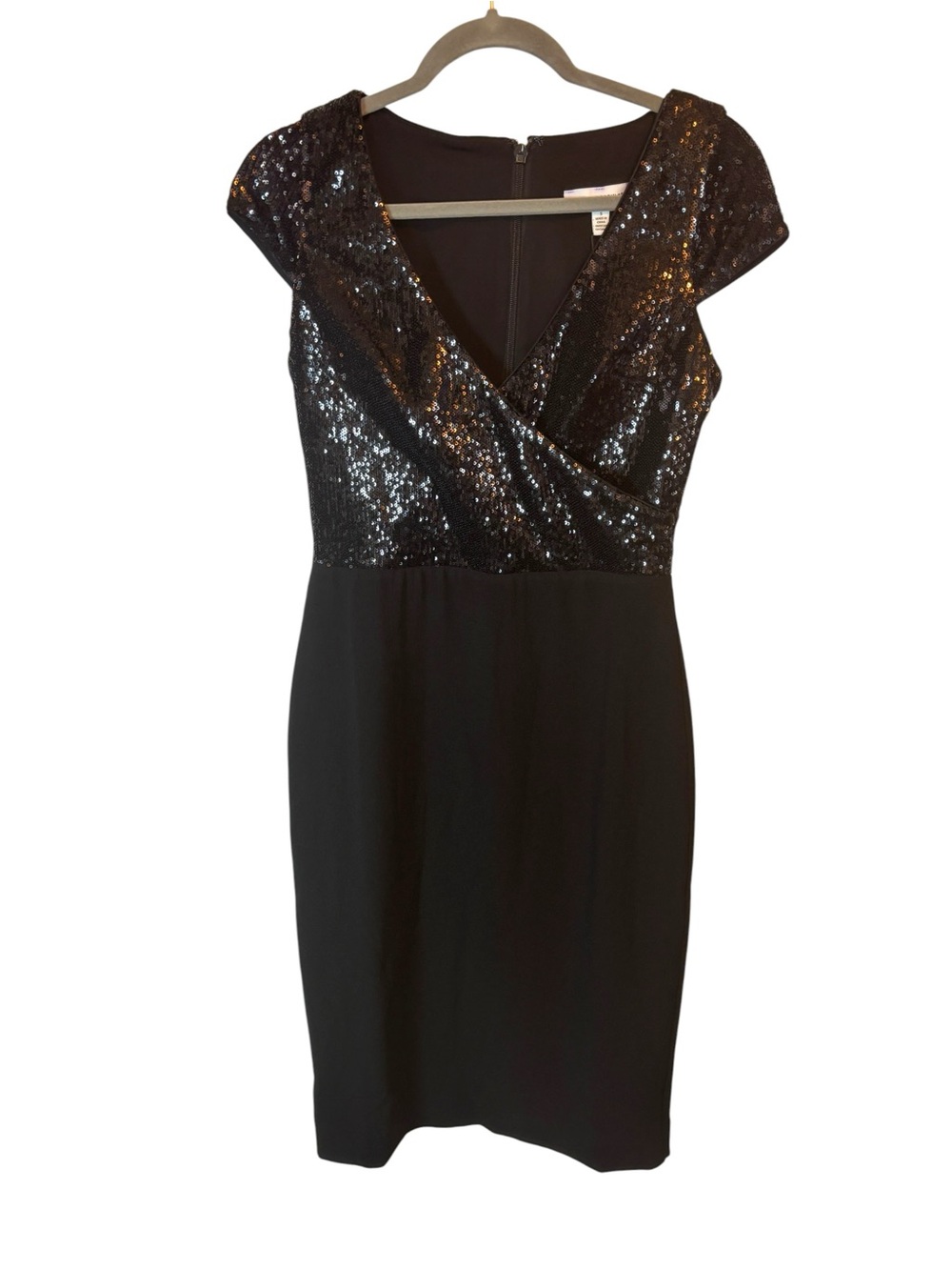 NWT Dress the Population Black Sequin Midi cocktail Dress Size Small